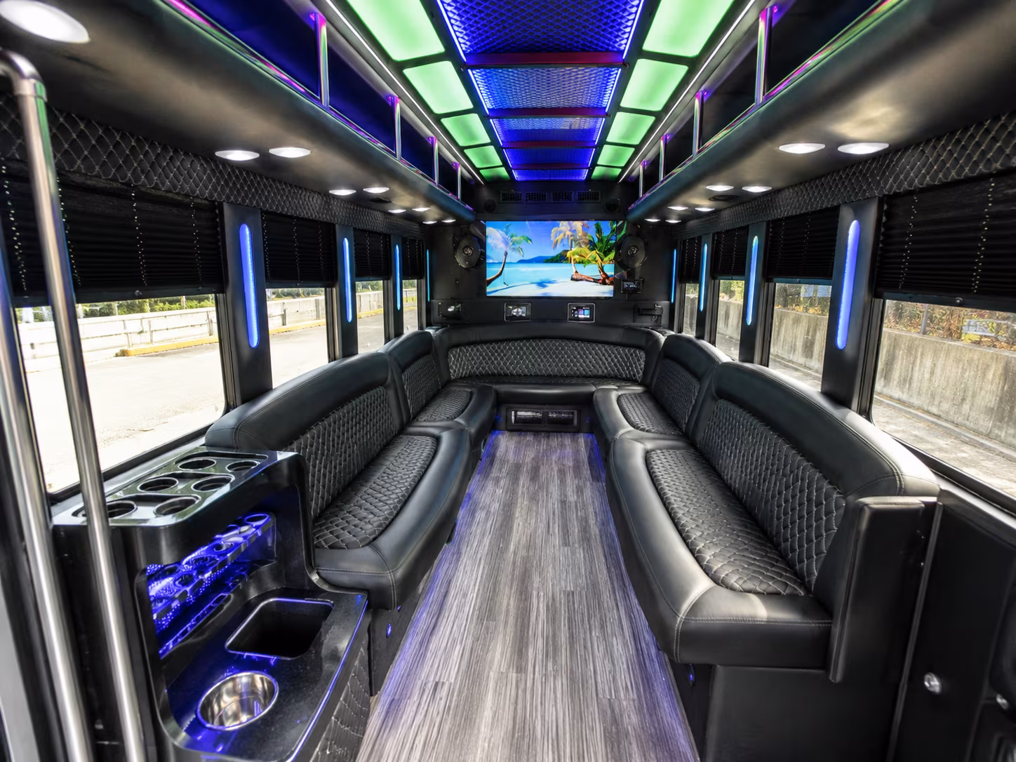 old bridge 18 passenger party bus inside
