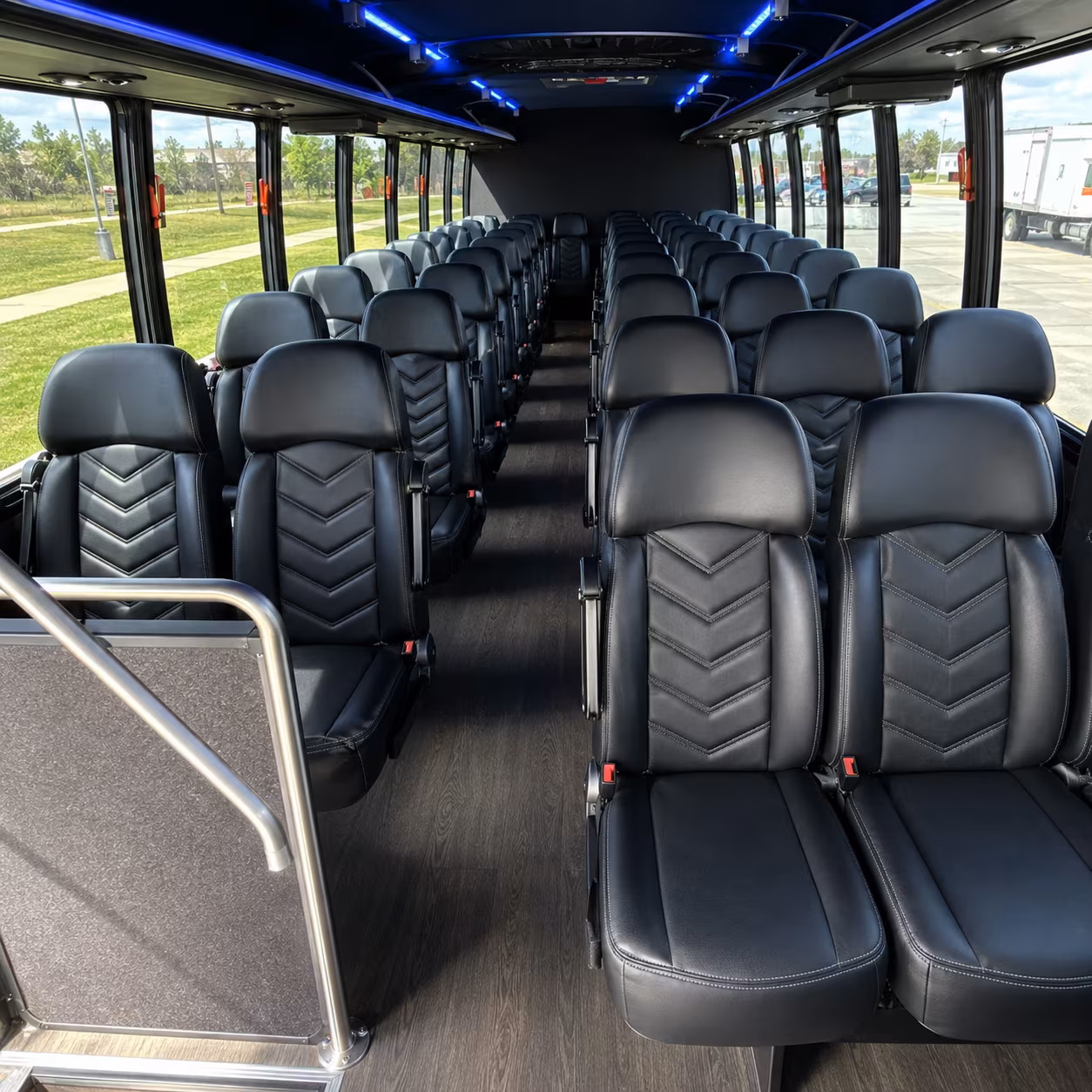 old bridge 25 passenger minibus interior