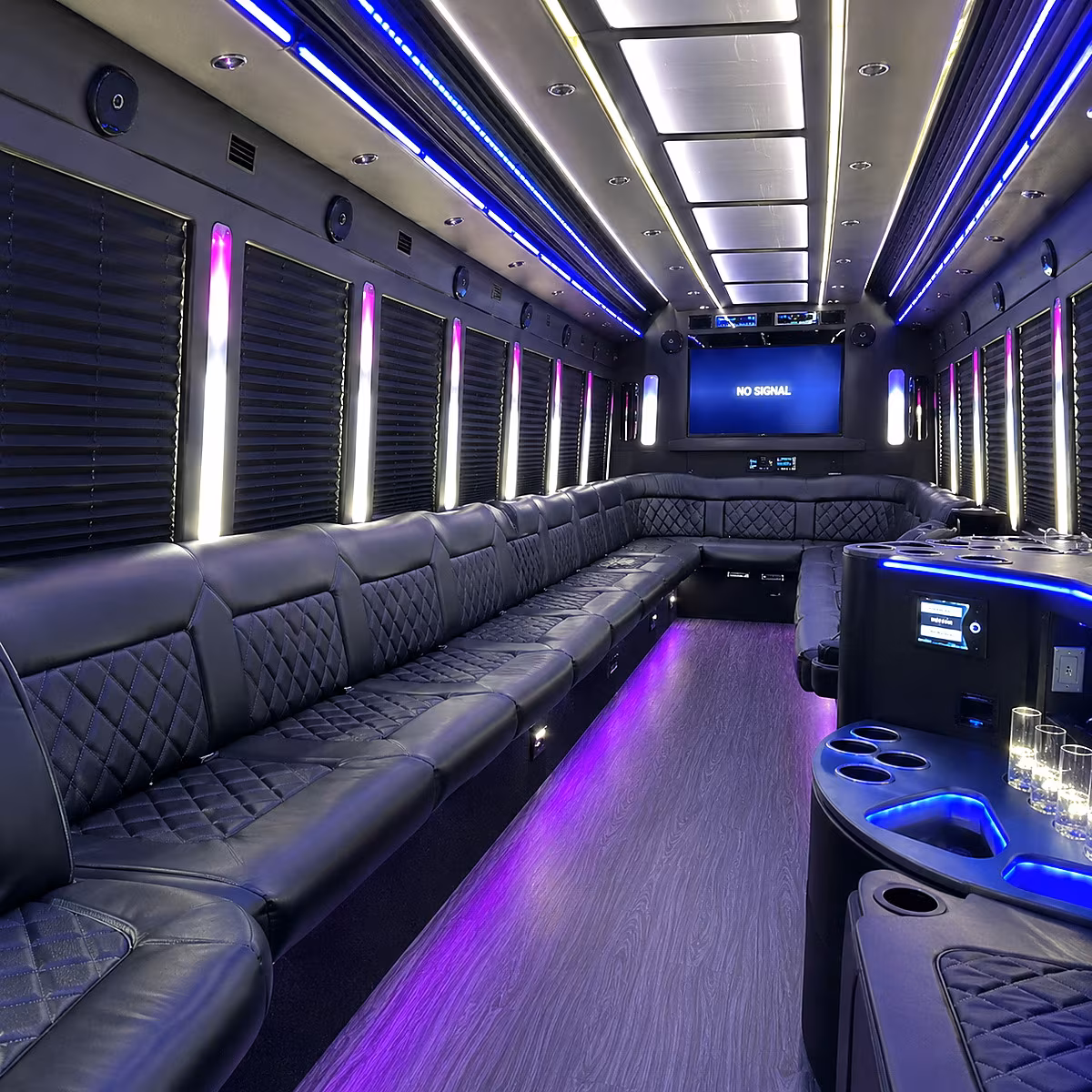old bridge 30 passenger party bus inside