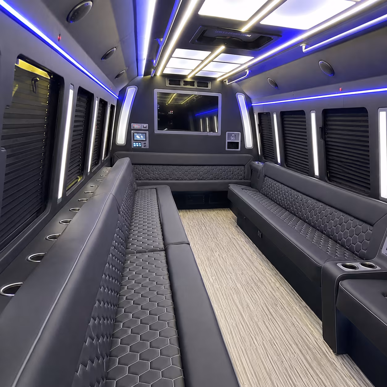 old bridge 40 passenger party bus inside