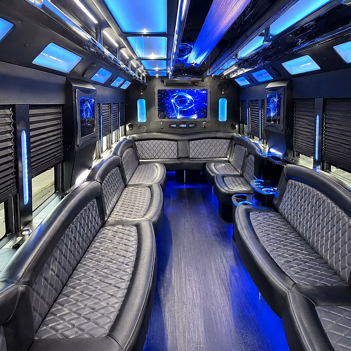 old bridge 50 passenger party bus interior