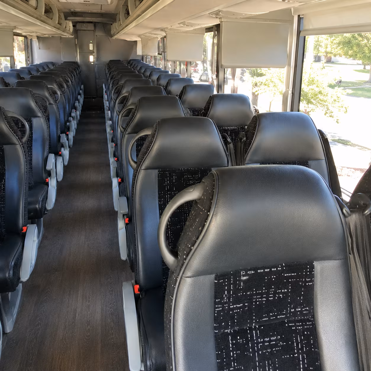 old bridge 56 passenger charter bus inside